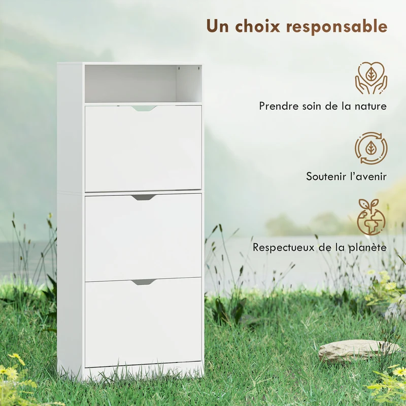 Meuble à chaussures d'entrée 60 x 26 x 140 cm optimisation d'espace avec étagères réglables épuré moderne en MDF blanc 21_0002816