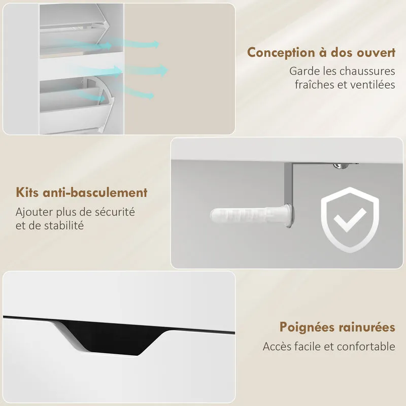 Meuble à chaussures d'entrée 60 x 26 x 140 cm optimisation d'espace avec étagères réglables épuré moderne en MDF blanc 21_0002816