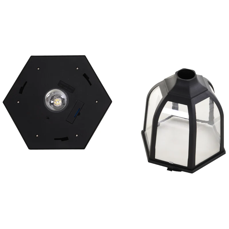 Lampadaire extérieur solaire 26.5 x 26.5 x 177 cm allumage automatique classique décoratif en acier inoxydable noir 21_0006994