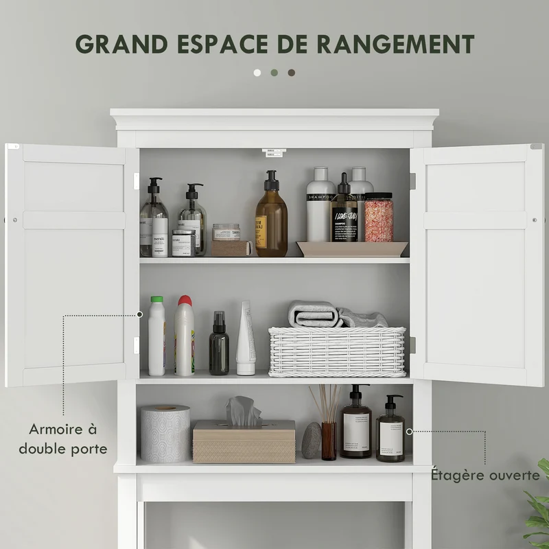 Meuble au-dessus de toilettes 70 x 20 x 175 cm gain de place étagère ajustable anti-basculement épuré en MDF blanc 21_0002035