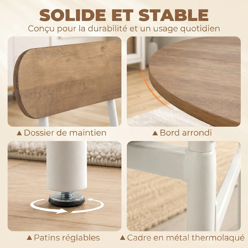 Lot de 5 ensemble table ronde salle à manger 100 x 100 x 77 cm gain de place pratique style industriel en bois naturel 21_0003410