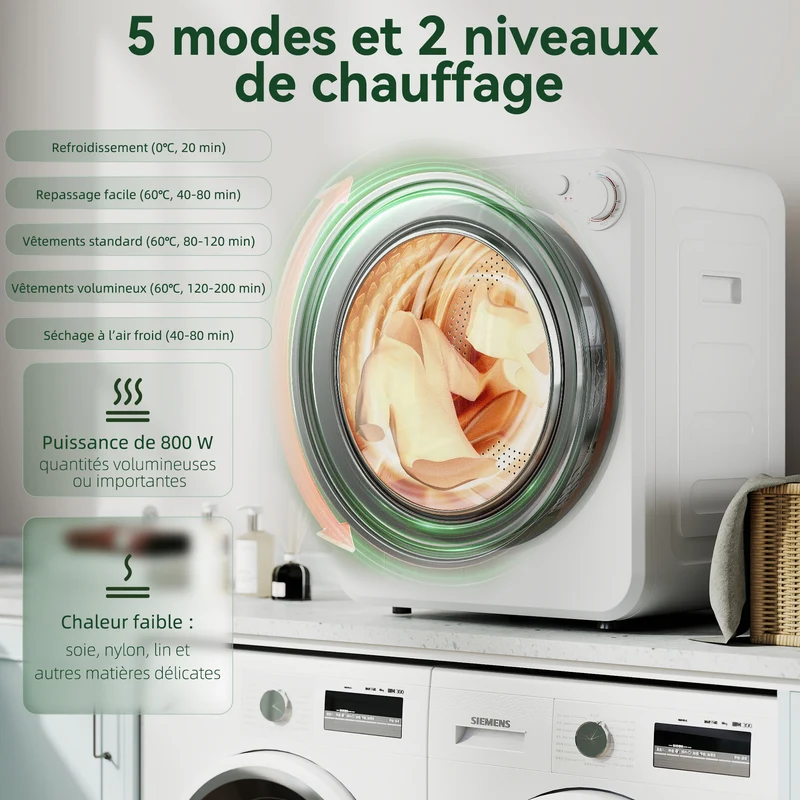 Sèche-linge à évacuation 48 x 44 x 57 cm 5 programmes désinfection 60 °c salle de bain moderne en acier inoxydable blanc 21_0007097