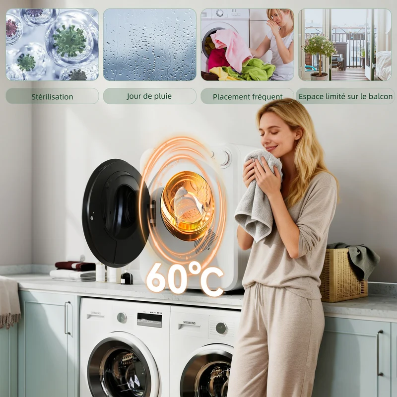 Sèche-linge à évacuation 48 x 44 x 57 cm 5 programmes désinfection 60 °c salle de bain moderne en acier inoxydable blanc 21_0007097