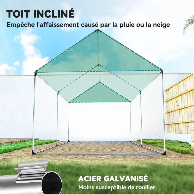 Serre tunnel de jardin 300 x 200 x 200 cm porte et 4 fenêtres enroulables avec grilles moderne en polyéthylène vert 21_0005442