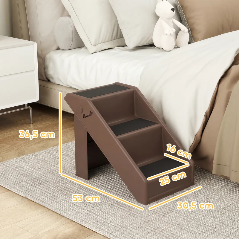 Escalier pour chien pliant à 3 marches pour canapé 53 x 30.5 x 36.5 cm antidérapant pliable moderne épuré en PP marron 21_0007487