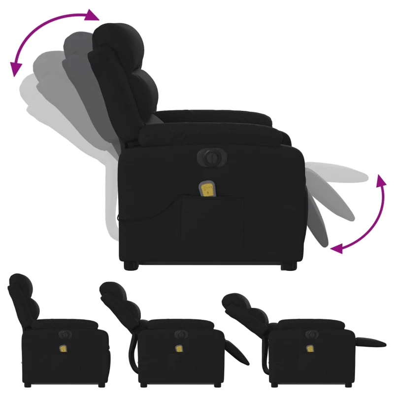 Fauteuil de relaxation fonction massage et inclinable levage électrique en tissu noir DEC027823