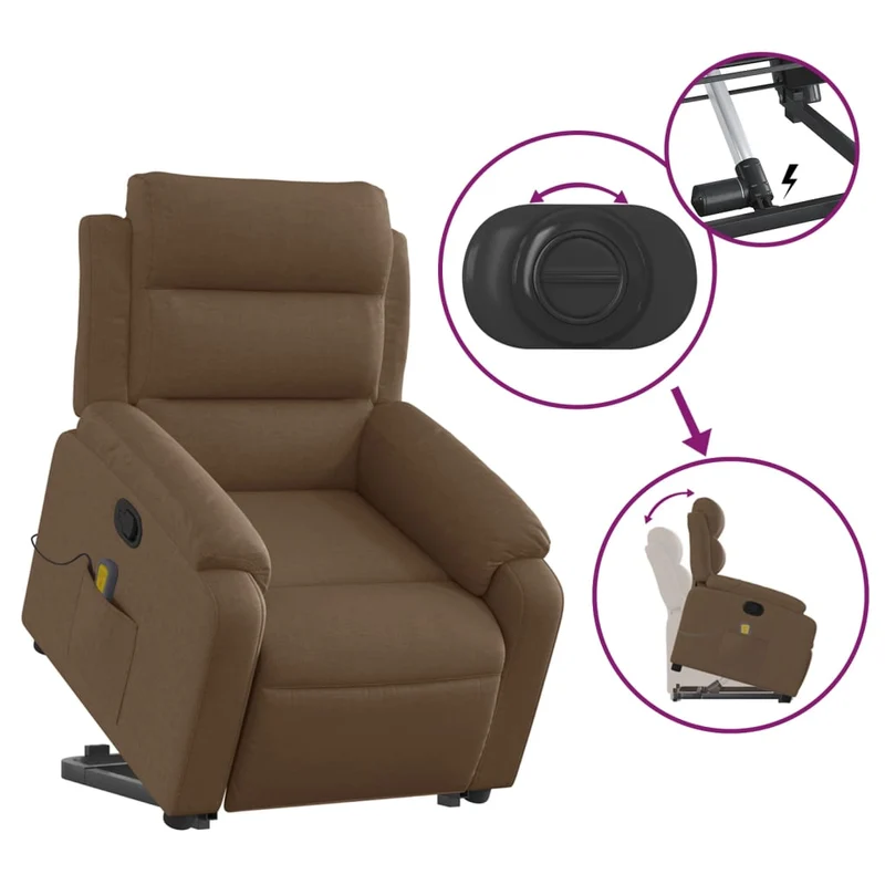 Fauteuil de relaxation TV fonction massage inclinable fonction de levage électrique en tissu marron DEC027017