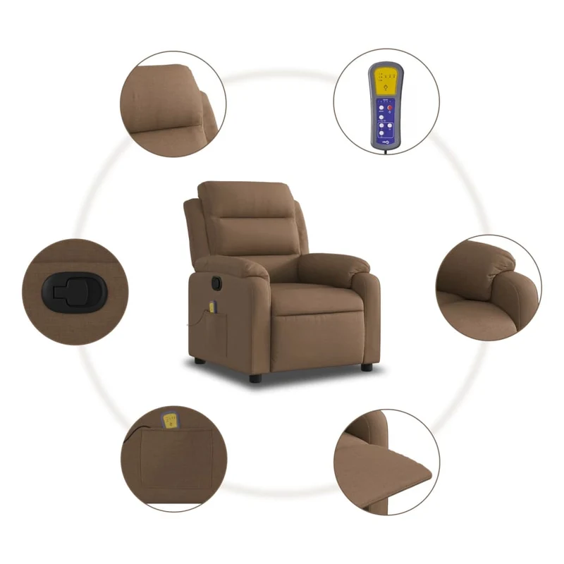Fauteuil de relaxation TV fonction massage inclinable inclinaison manuelle en tissu marron DEC027013