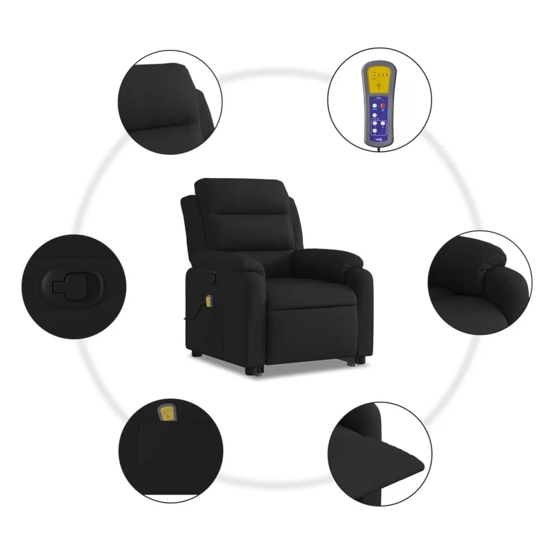 Fauteuil de relaxation TV fonction massage inclinable levage électrique en tissu noir DEC027055