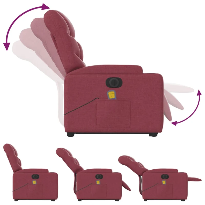 Fauteuil de relaxation fonction massage et inclinable en tissu rouge bordeaux DEC027848