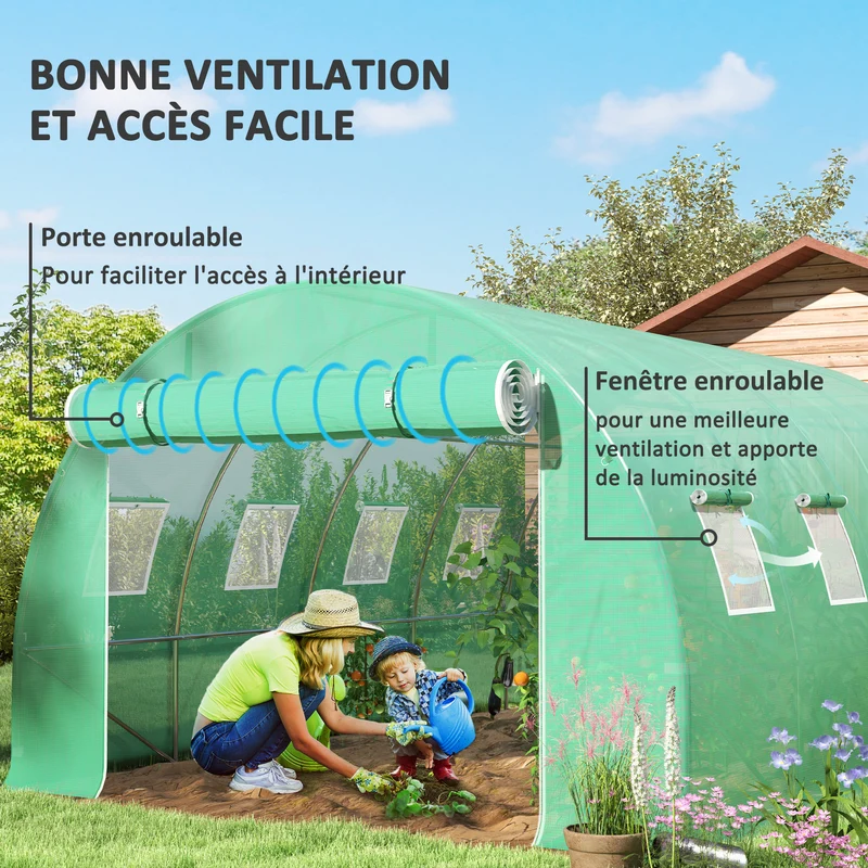 Bâche de rechange serre tunnel jardin 4 x 3 x 2 m protection anti-uv imperméable contemporain épuré en polyéthylène vert 21_0004162