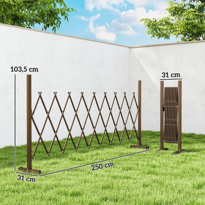 Barrière extensible rétractable protection accès 250 x 31 x 104 cm gain de place sécurisant moderne en aluminium marron 21_0003925