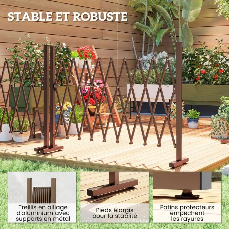 Barrière extensible rétractable protection accès 250 x 31 x 104 cm gain de place sécurisant moderne en aluminium marron 21_0003925