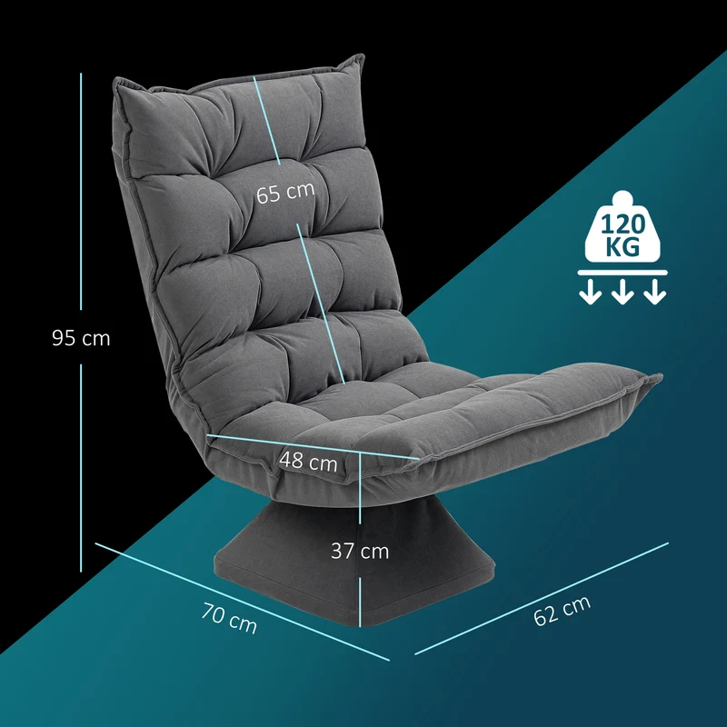 Fauteuil de sol pivotant 62 x 70 x 95 cm dossier réglable garnissage mousse capitonné moderne en velours microfibre gris 21_0003078