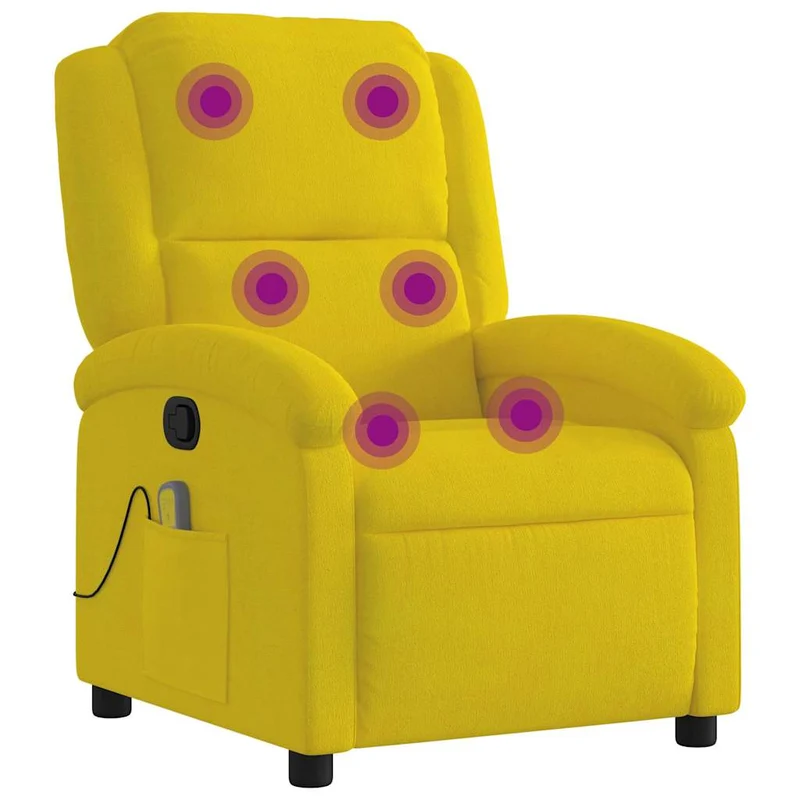 Fauteuil de relaxation TV fonction massage inclinable 6 points de massage en velours jaune DEC026982