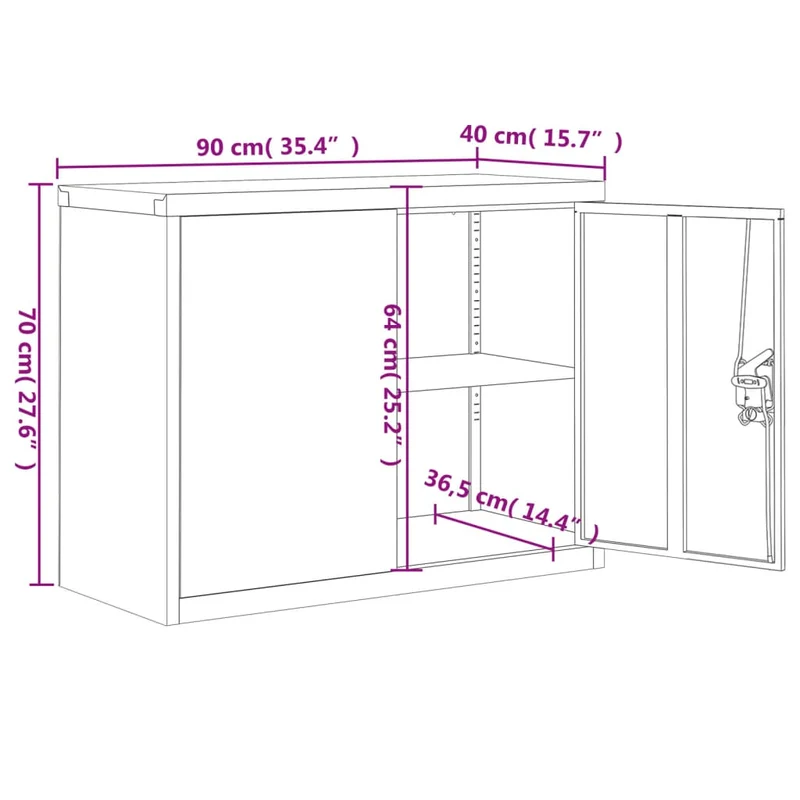 Caissons à tiroirs meuble de bureau avec étagère réglable et portes verrouillables 90 x 40 x 70 cm acier anthracite DEC024508