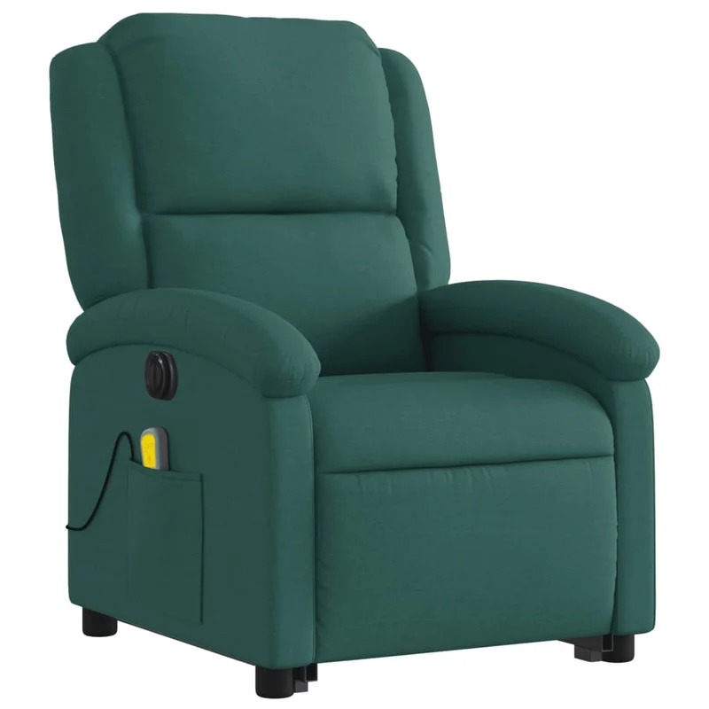 Fauteuil de relaxation fonction massage et inclinable levage électrique en tissu vert foncé DEC027874