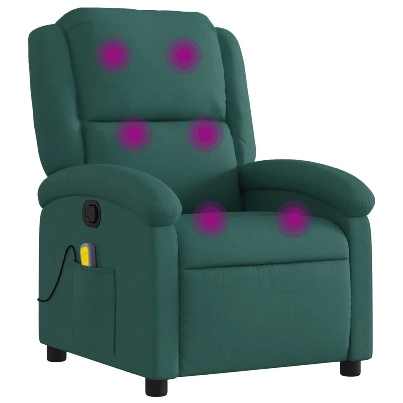 Fauteuil de relaxation TV fonction massage inclinable 6 points de massage en tissu vert foncé DEC027125