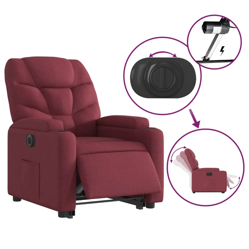 Fauteuil relax TV fonction de levage électrique très confortable en tissu rouge bordeaux DEC028546