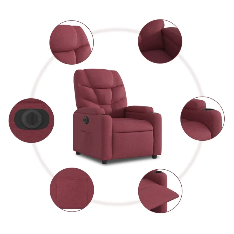 Fauteuil relax TV fonction de levage électrique très confortable en tissu rouge bordeaux DEC028546