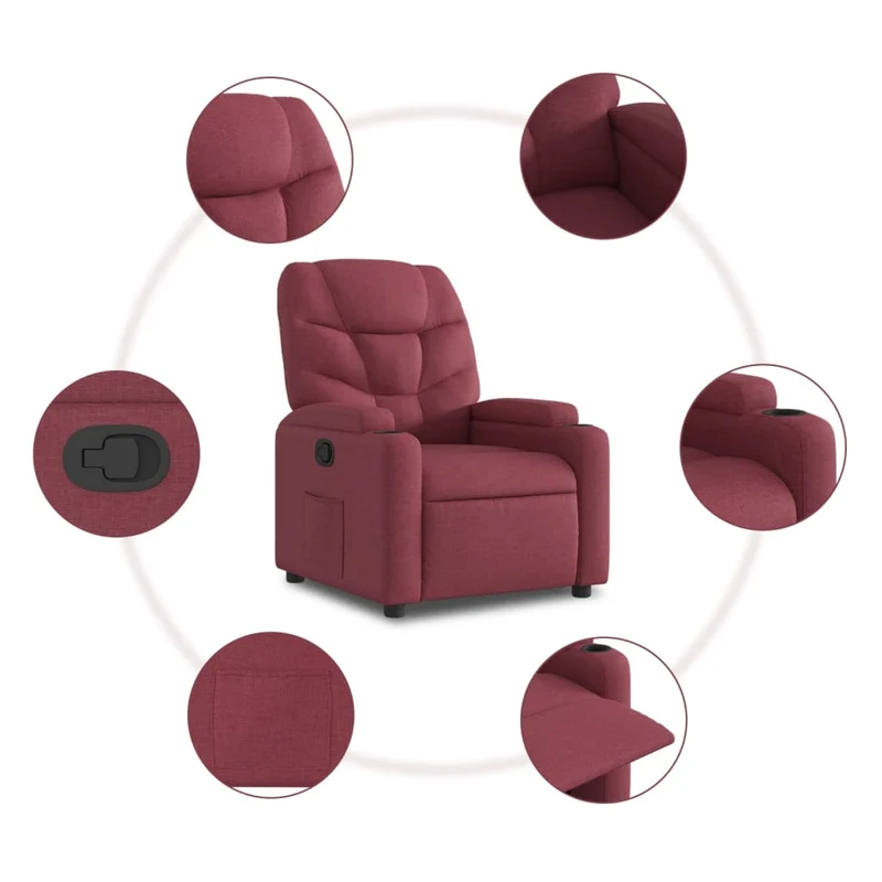 Fauteuil relax TV rembourrage confortable fonction de levage électrique en tissu rouge bordeaux DEC028162
