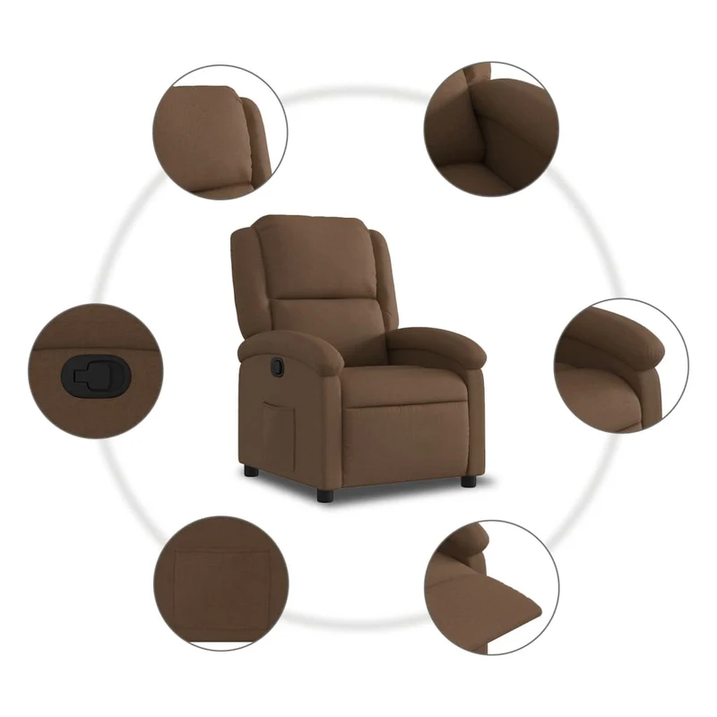 Fauteuil relax TV rembourrage confortable fonction d'inclinaison manuelle en tissu marron DEC028053