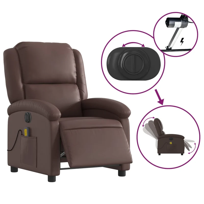 Fauteuil de relaxation TV fonction massage inclinable électrique 6 points de massage en PVC marron DEC027204