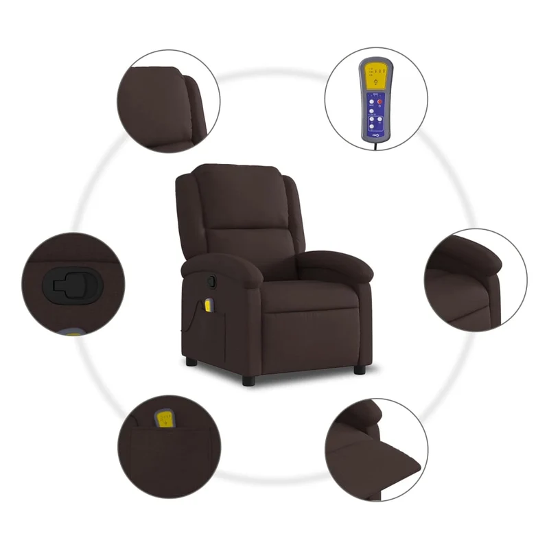 Fauteuil de relaxation TV fonction massage inclinable en tissu marron foncé DEC026990