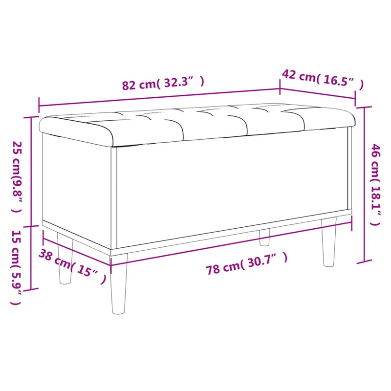 Banc banquette de rangement avec coussin d'assise 82 x 42 x 46 cm bois d'ingénierie gris DEC024809