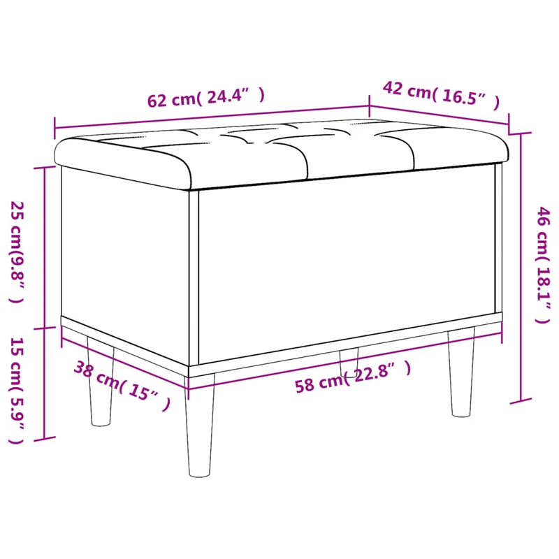 Banc banquette de rangement avec coussin d'assise 62 x 42 x 46 cm bois d'ingénierie couleur sonoma gris DEC024804