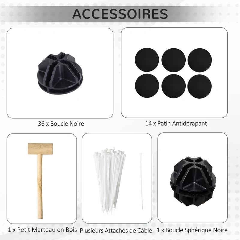 Enclos modulable pour petits animaux 140 x 70 x 70 cm montage facile et sécurisé avec rampe design moderne en PP noir 21_0007934