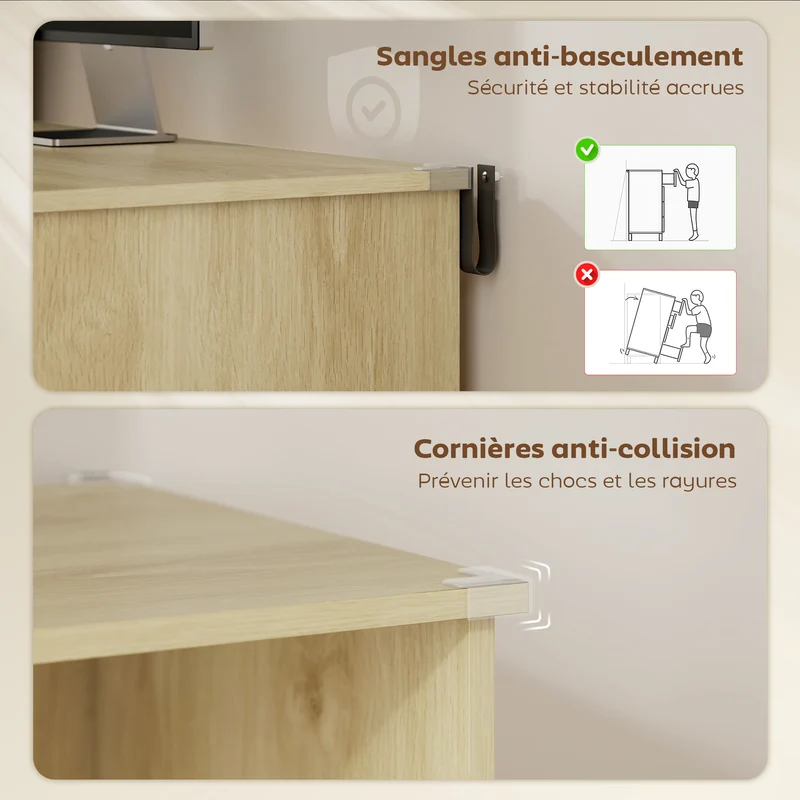 Bureau informatique avec 4 compartiments 126 x 50 x 109 cm grand plateau tiroir verrouillable moderne en mélamine chêne 21_0002561