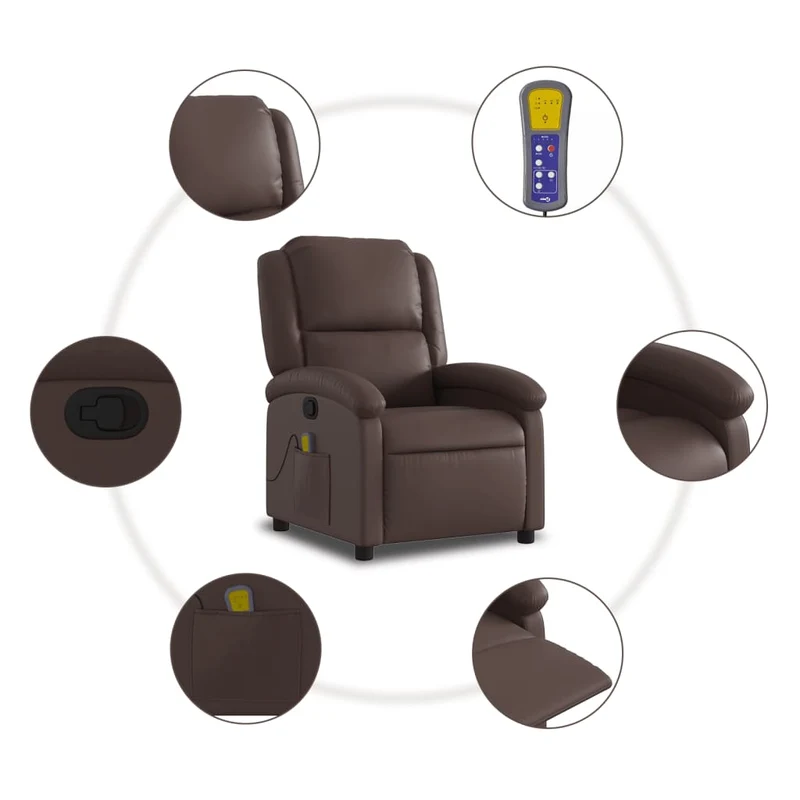 Fauteuil de relaxation TV fonction massage inclinable 6 points de massage en PVC marron DEC026995