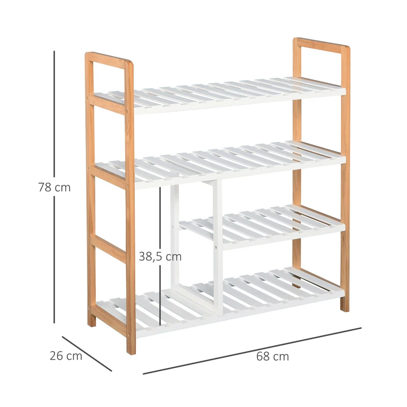 Étagère à chaussures entrée 68 x 26 x 78 cm 4 niveaux rangement pour 12 paires scandinave épuré en bois de pin blanc 21_0002617