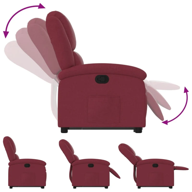 Fauteuil relax TV rembourrage confortable levage électrique en tissu rouge bordeaux DEC028160