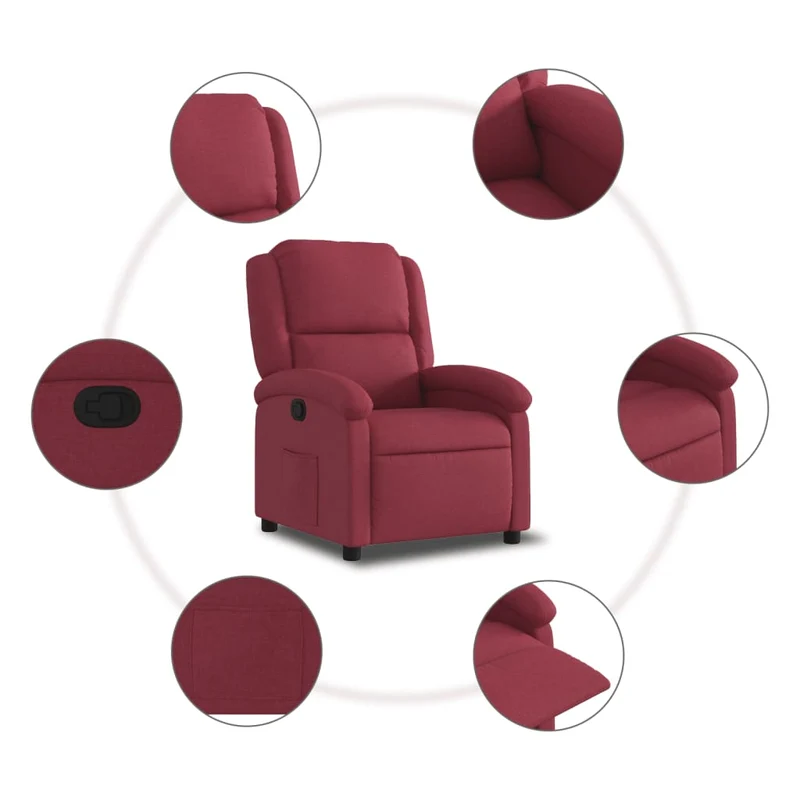 Fauteuil relax TV rembourrage confortable fonction d'inclinaison manuelle en tissu rouge bordeaux DEC028147