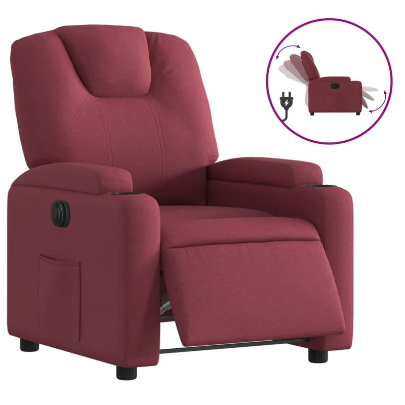 Fauteuil relax TV fonction de levage électrique très confortable en tissu rouge bordeaux DEC028544