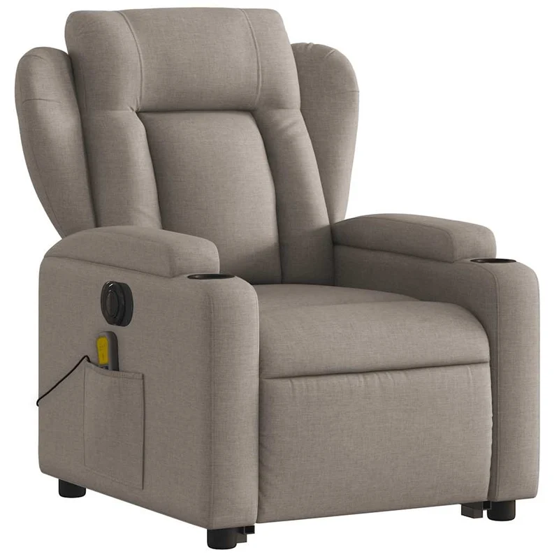 Fauteuil de relaxation fonction massage et inclinable fonction de levage électrique en tissu taupe DEC027865