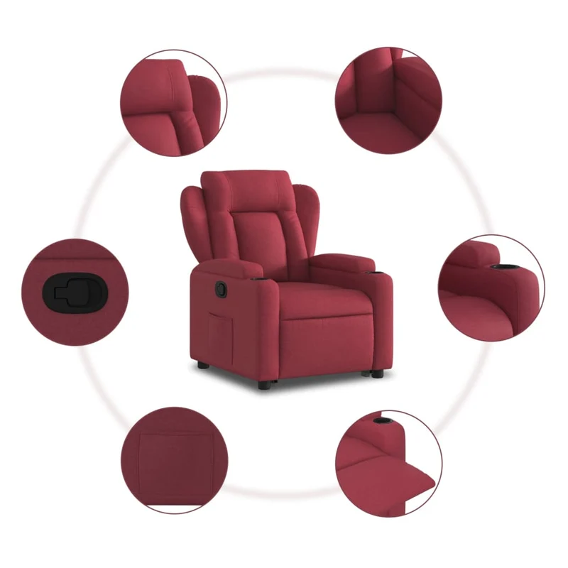 Fauteuil relax TV rembourrage confortable fonction de levage électrique en tissu rouge bordeaux DEC028144