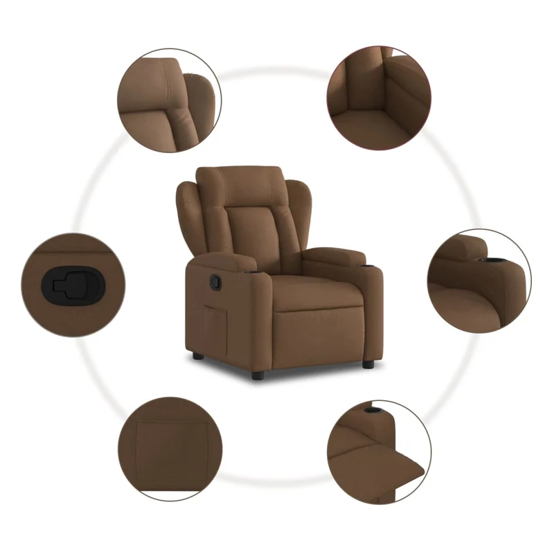 Fauteuil relax TV rembourrage confortable fonction d'inclinaison manuelle en tissu marron DEC028049