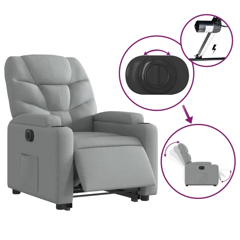 Fauteuil relax TV fonction de levage électrique très confortable en tissu gris clair DEC028317