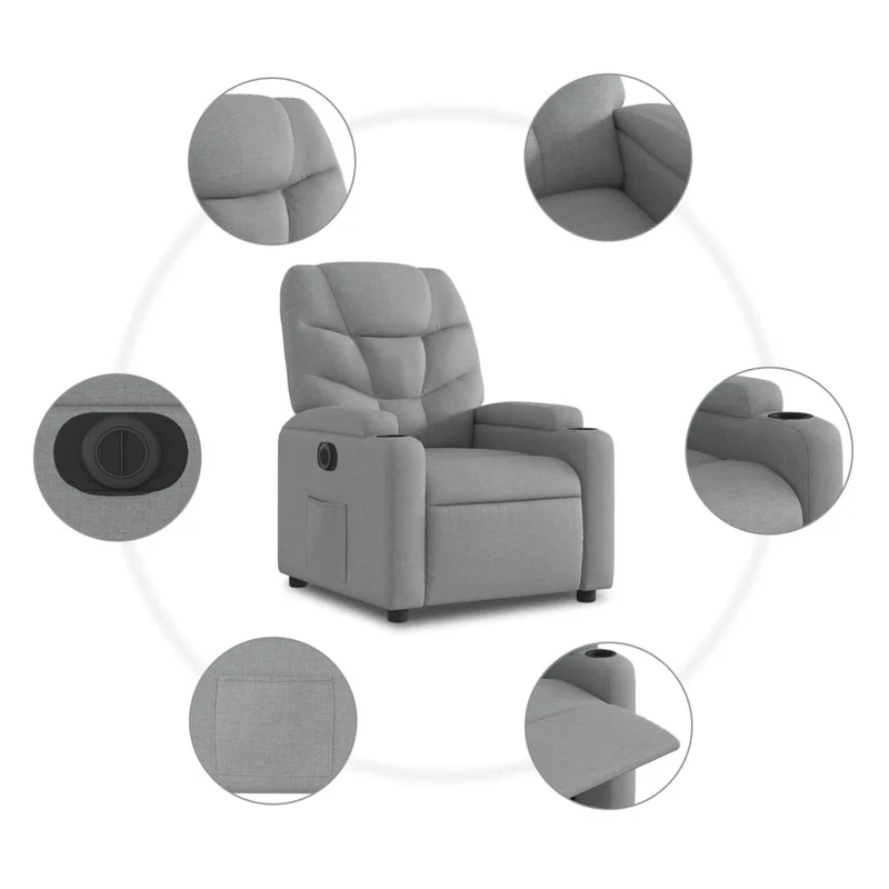Fauteuil relax TV fonction de levage électrique très confortable en tissu gris clair DEC028317