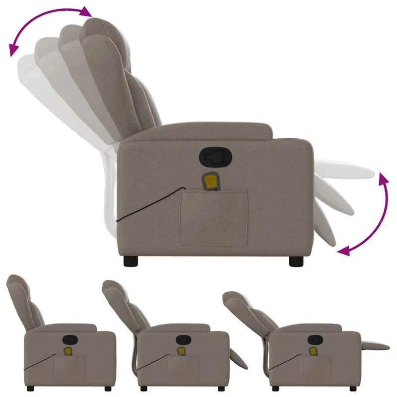 Fauteuil de relaxation TV fonction massage inclinable 6 points de massage en tissu taupe DEC027111