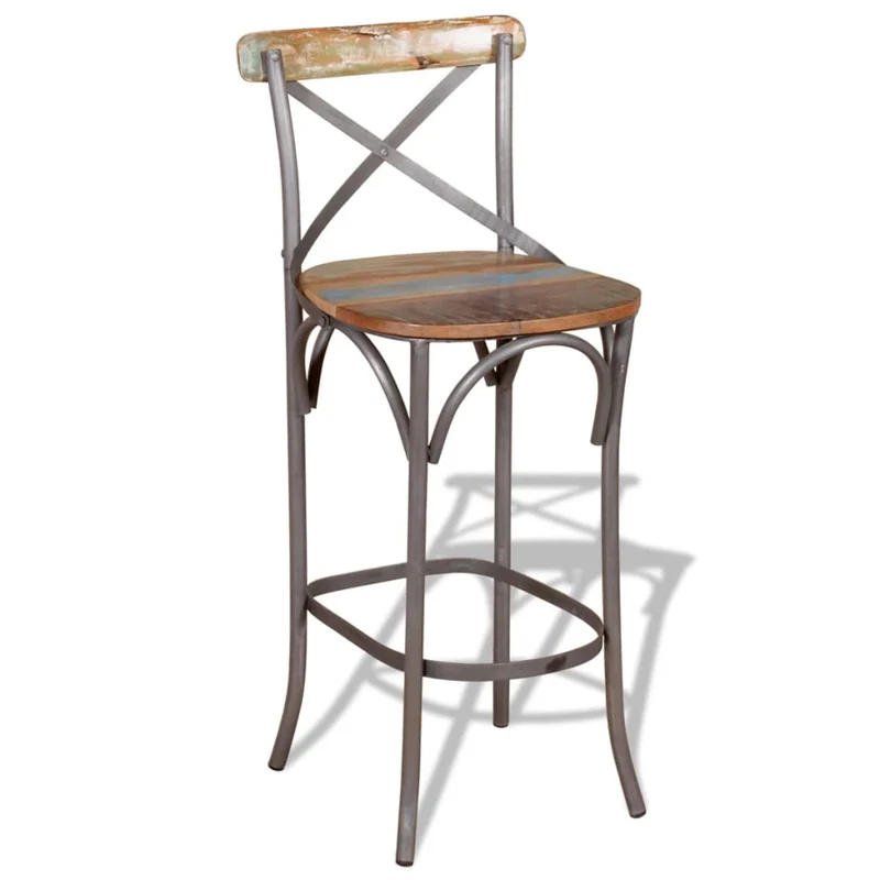Tabouret de bar x1 chaise haute design rustique en bois de récupération multicolore DEC029457