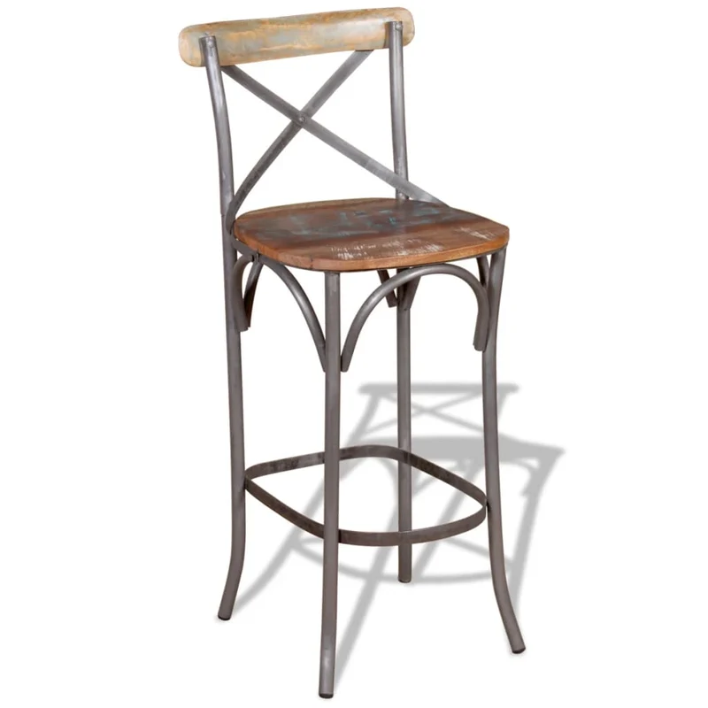 Tabouret de bar x1 chaise haute design rustique en bois de récupération multicolore DEC029457