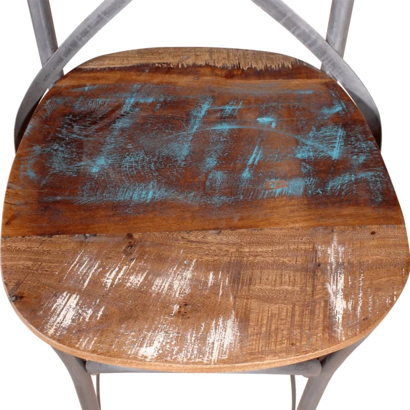 Tabouret de bar x1 chaise haute design rustique en bois de récupération multicolore DEC029457