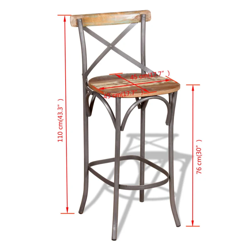 Tabouret de bar x1 chaise haute design rustique en bois de récupération multicolore DEC029457