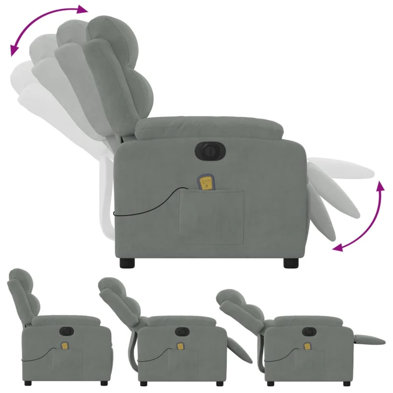 Fauteuil relax TV fonction de levage électrique très confortable 6 points de massageen velours gris DEC028298