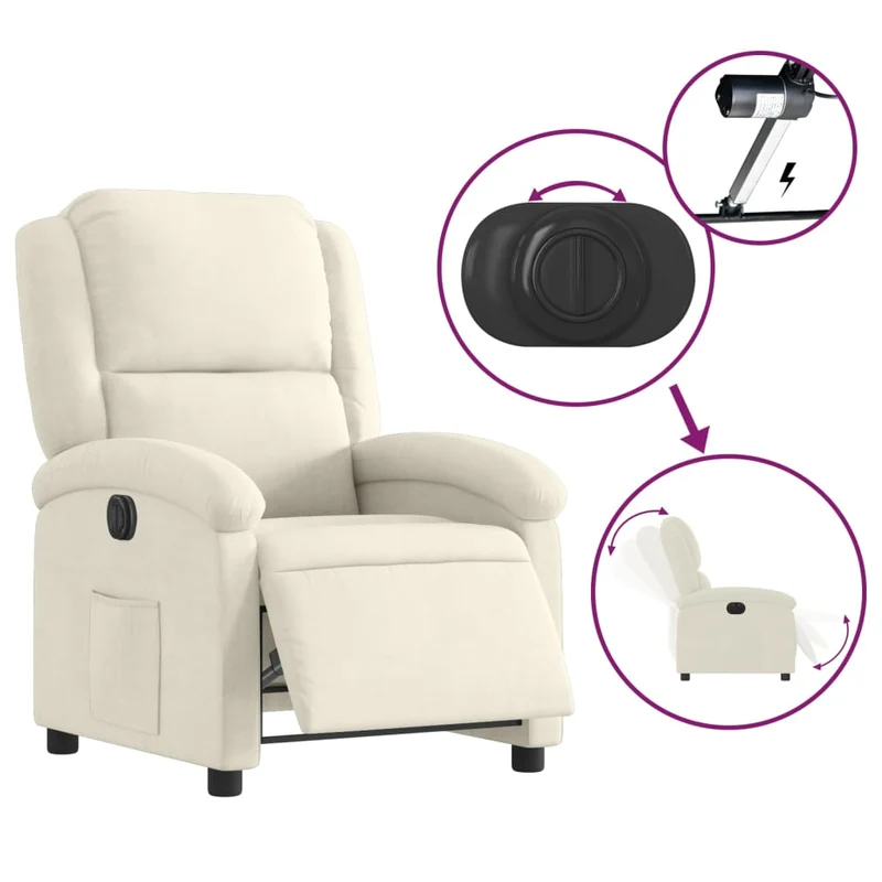 Fauteuil relax TV fonction d'inclinaison électrique très confortable en velours crème DEC028296