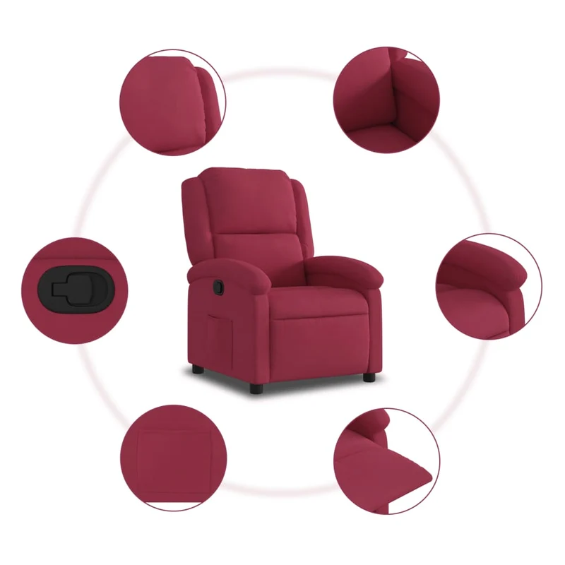 Fauteuil relax TV rembourrage confortable fonction d'inclinaison manuelle en velours rouge DEC028164
